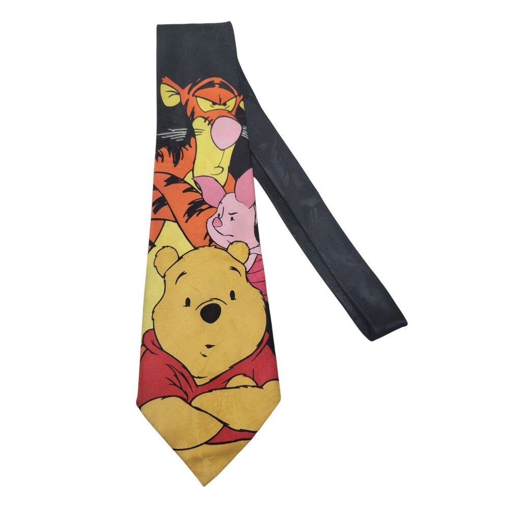 Men's Black Tie Disney Winnie The Pooh And Friends Tigger Eeyore Piglet Poly